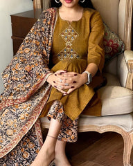 Premium Mustard Handcrafted Cotton Kurta Set