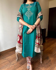 Premium Teal Handcrafted Cotton Kurta Set