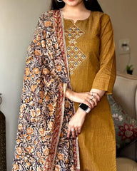 Premium Mustard Handcrafted Cotton Kurta Set