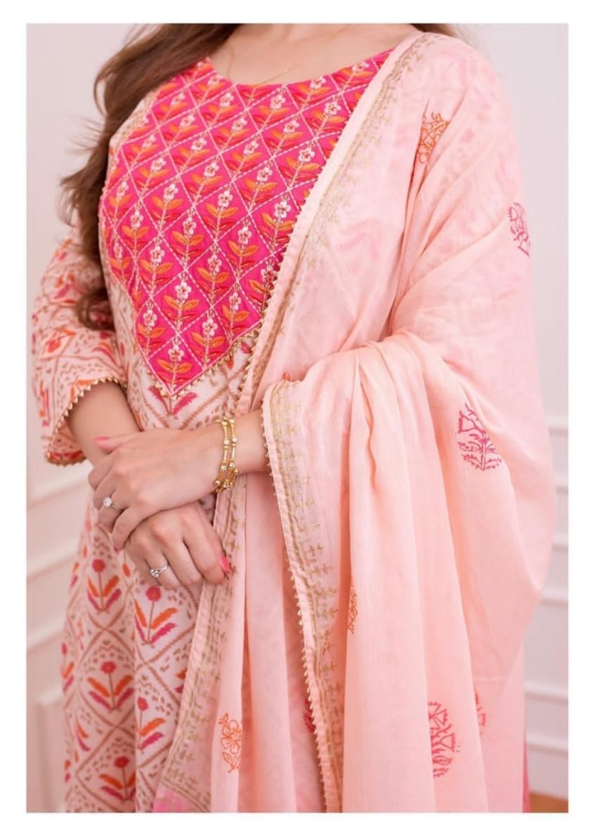 Pink dupatta set, cotton dupatta set, wearline