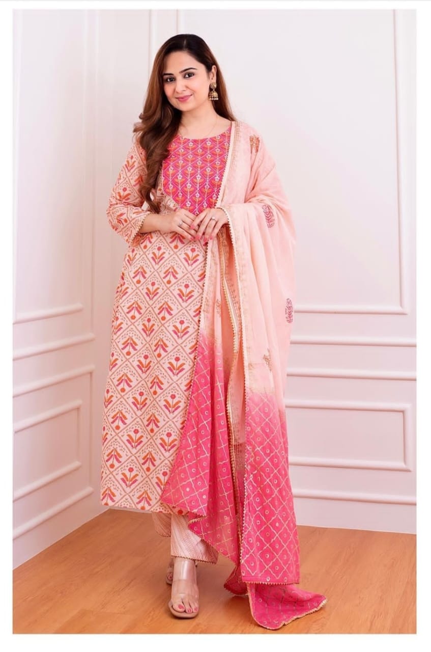 Pink dupatta set, cotton dupatta set, wearline