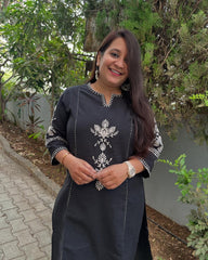Black Embroidered South Cotton Co-Ord Set