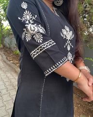 Black Embroidered South Cotton Co-Ord Set