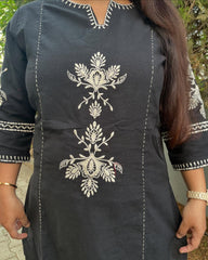 Black Embroidered South Cotton Co-Ord Set
