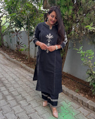 Black Embroidered South Cotton Co-Ord Set