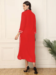 Red Embroidered Rayon A-line Midi Dress