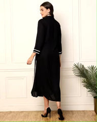 Black Embroidered Rayon A-line Midi Dress