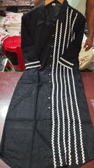 Black Embroidered Rayon A-line Midi Dress