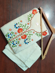 Women's White Embroidered Cotton Kurta and Pant Set