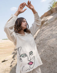 Women's Off White Embroidered Cotton Flex Co-Ord Set