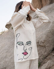 Women's Off White Embroidered Cotton Flex Co-Ord Set