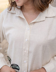 Women's Off White Embroidered Cotton Flex Co-Ord Set