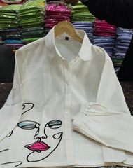 Women's Off White Embroidered Cotton Flex Co-Ord Set