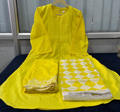 Women's Cotton Embroidered Straight Kurta with Pants and Duptta Set