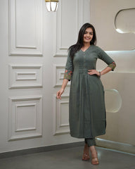 Women's Cotton a-Line Flared Straight Kurti with Pant