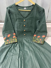 Women's Cotton a-Line Flared Straight Kurti with Pant