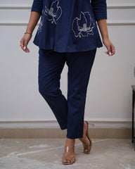 Dark Blue Embroidered Cotton Co-Ord Set