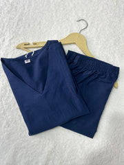 Dark Blue Embroidered Cotton Co-Ord Set