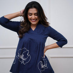 Dark Blue Embroidered Cotton Co-Ord Set