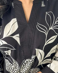 Black Women's Cotton Viscose A-line Printed Kurta with Pant For Women