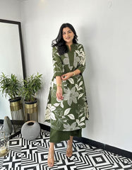 Green Women's Cotton Viscose A-line Printed Kurta with Pant For Women