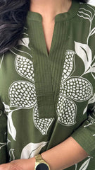 Green Women's Cotton Viscose A-line Printed Kurta with Pant For Women