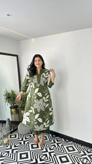 Green Women's Cotton Viscose A-line Printed Kurta with Pant For Women