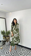 Green Women's Cotton Viscose A-line Printed Kurta with Pant For Women