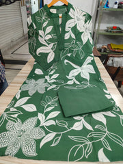 Green Women's Cotton Viscose A-line Printed Kurta with Pant For Women