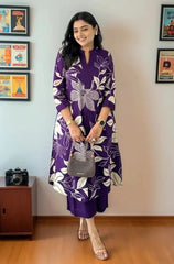 Purple Women's Cotton Viscose A-line Printed Kurta with Pant For Women