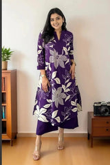 Purple Women's Cotton Viscose A-line Printed Kurta with Pant For Women