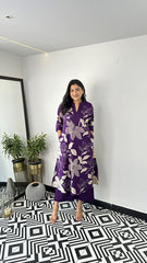 Purple Women's Cotton Viscose A-line Printed Kurta with Pant For Women