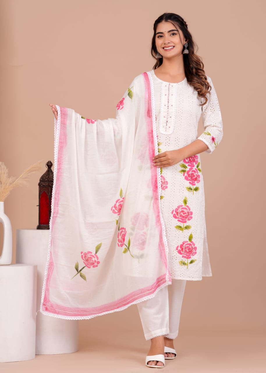 hand painted kurta pant set with dupatta, wearline