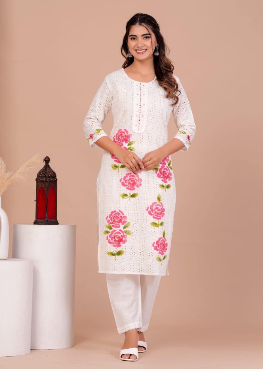 hand painted kurta pant set with dupatta, wearline