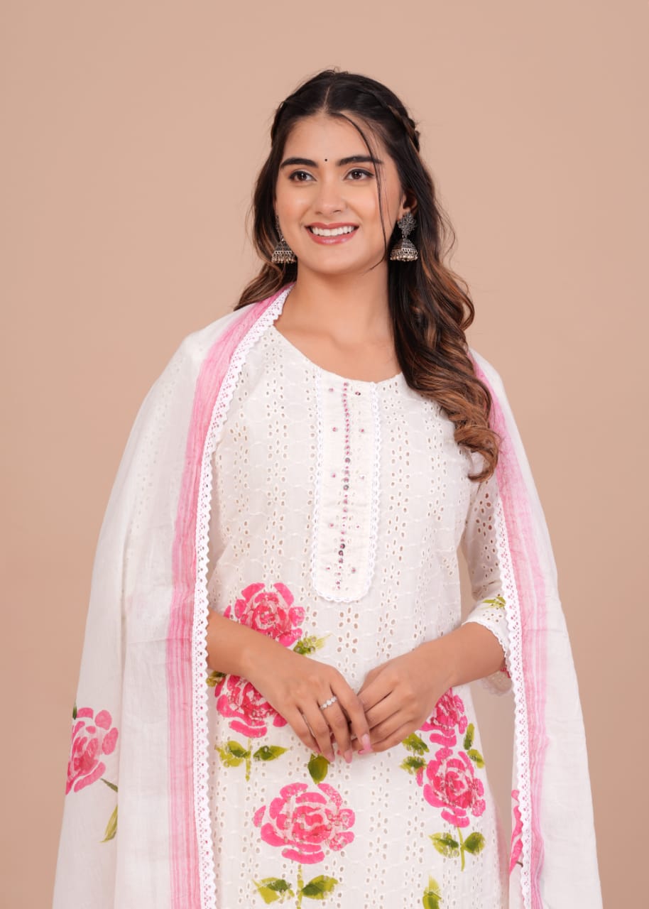 hand painted kurta pant set with dupatta, wearline