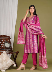 pink dupatta set, silk straight dupatta set, wearline