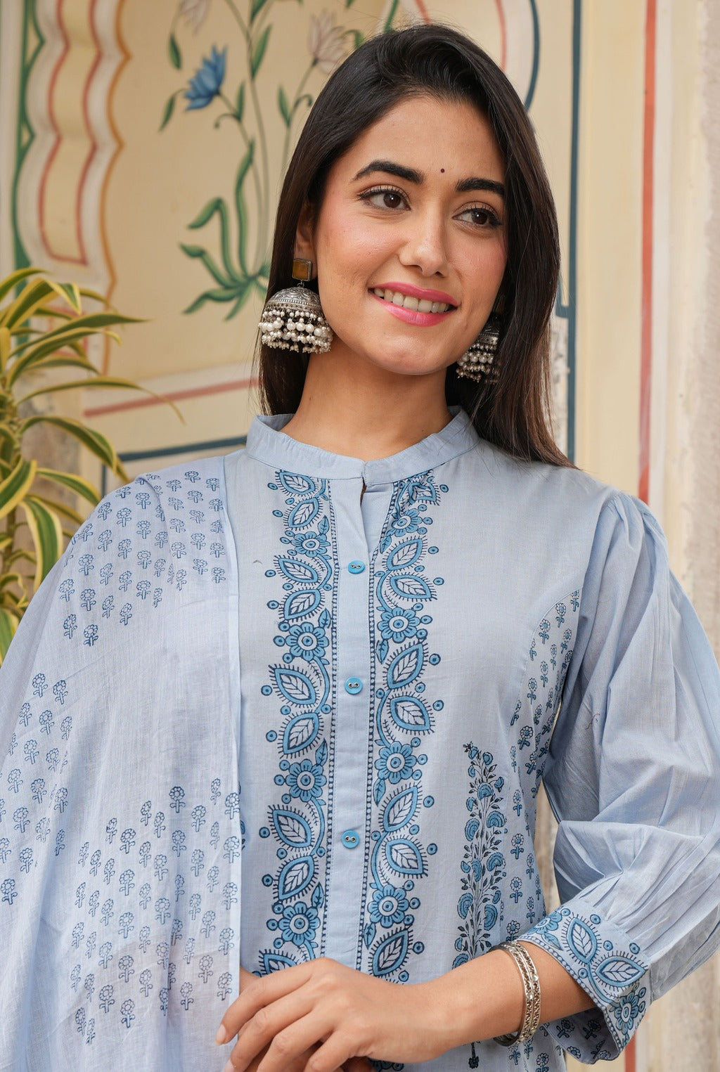 blue dupatta set, cotton dupatta set, wearline