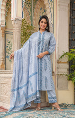 blue dupatta set, cotton dupatta set, wearline