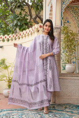 Purple dupatta set,cotton dupatta set, wearline