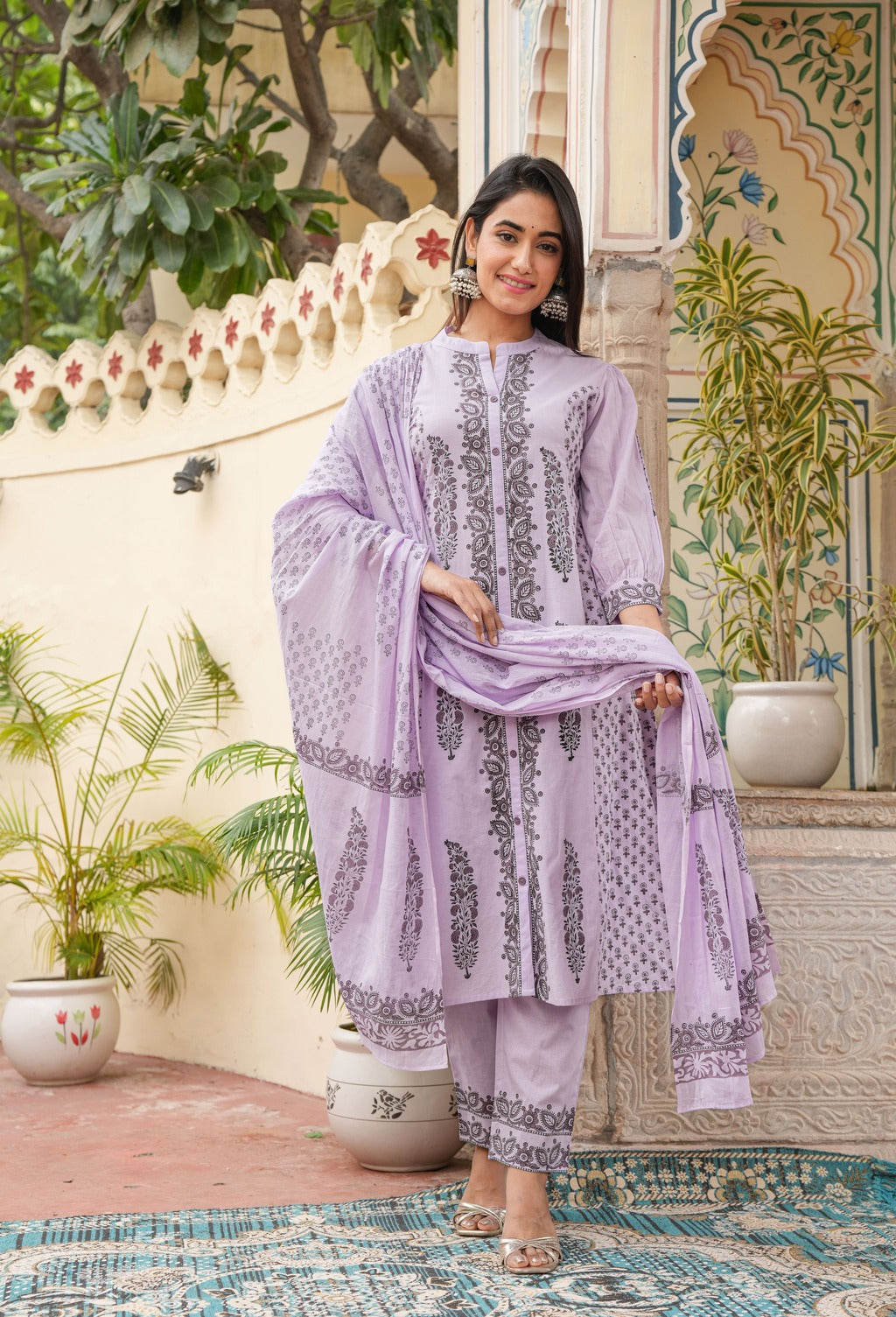 Purple dupatta set,cotton dupatta set, wearline