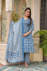 blue dupatta set, cotton dupatta set, wearine