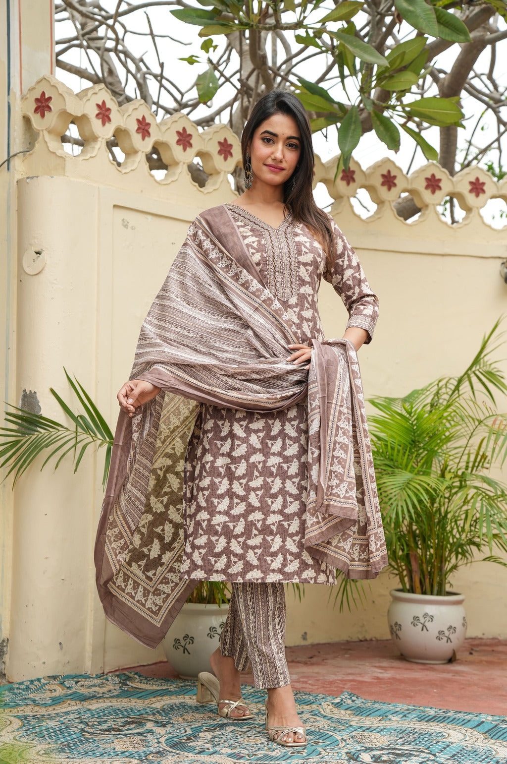 brown dupatta set, cotton dupatta set, wearline