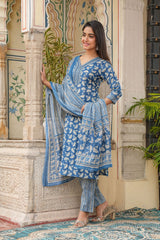 blue dupatta set, cotton dupatta set, wearine