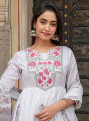 White gown& dupatta, embroidery gown , wearline