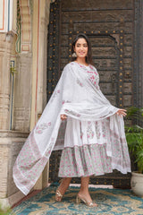 White gown& dupatta, embroidery gown , wearline