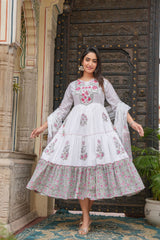 White gown& dupatta, embroidery gown , wearline