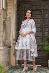 White gown& dupatta, embroidery gown , wearline