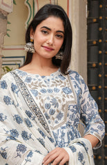 Blue dupatta set, gown and dupatta, mal cotton dupatta set, wearline