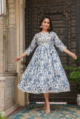 Blue dupatta set, gown and dupatta, mal cotton dupatta set, wearline