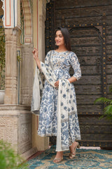 Blue dupatta set, gown and dupatta, mal cotton dupatta set, wearline